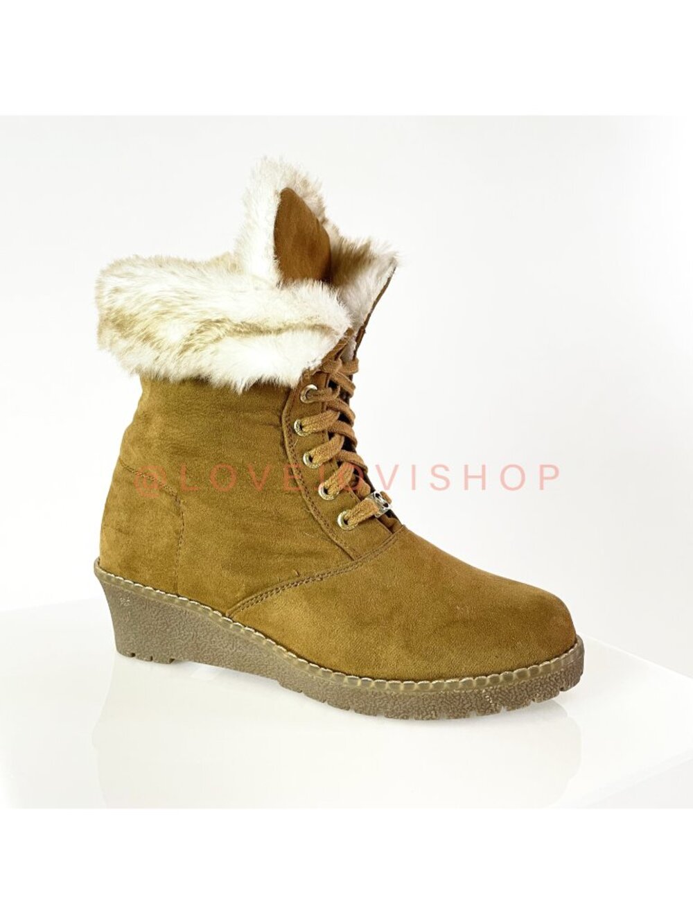 Boots | Michael Kors Faux Shearling Camel Lace-Up Bootie | Hygge Cozy Cabincore
